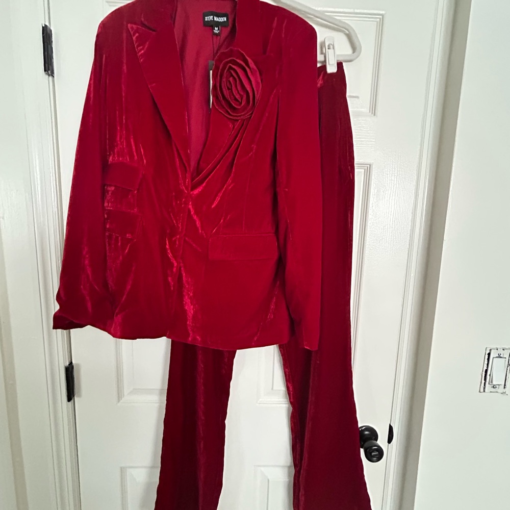 Steve Madden Red Velvet Pant Suit